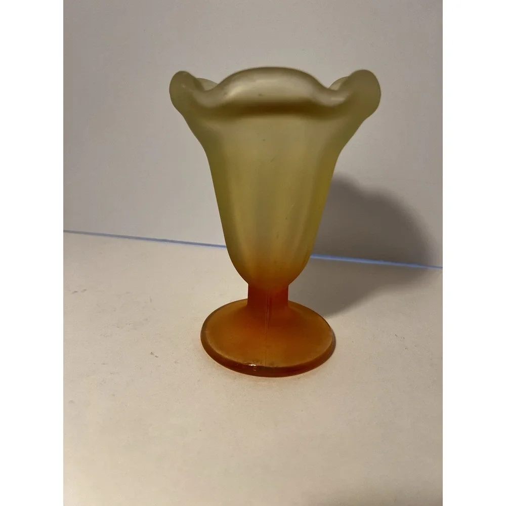 VTG Libbey Ka-Dinks Frosted Amber Parfait Sundae Glass MCM Dessert Cup Bowl